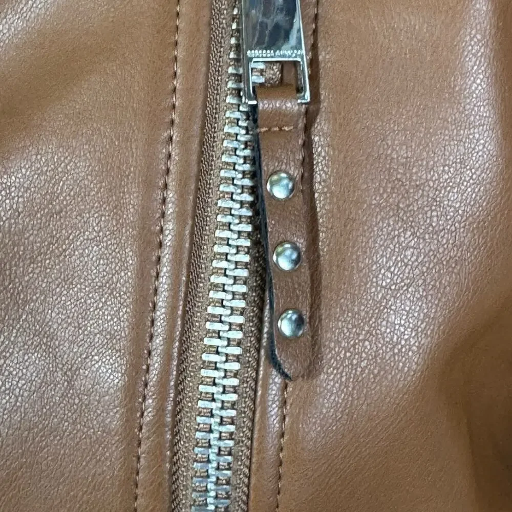 Rebecca Minkoff Women’s Brown Jeff Moto Vegan Leather Jacket Medium